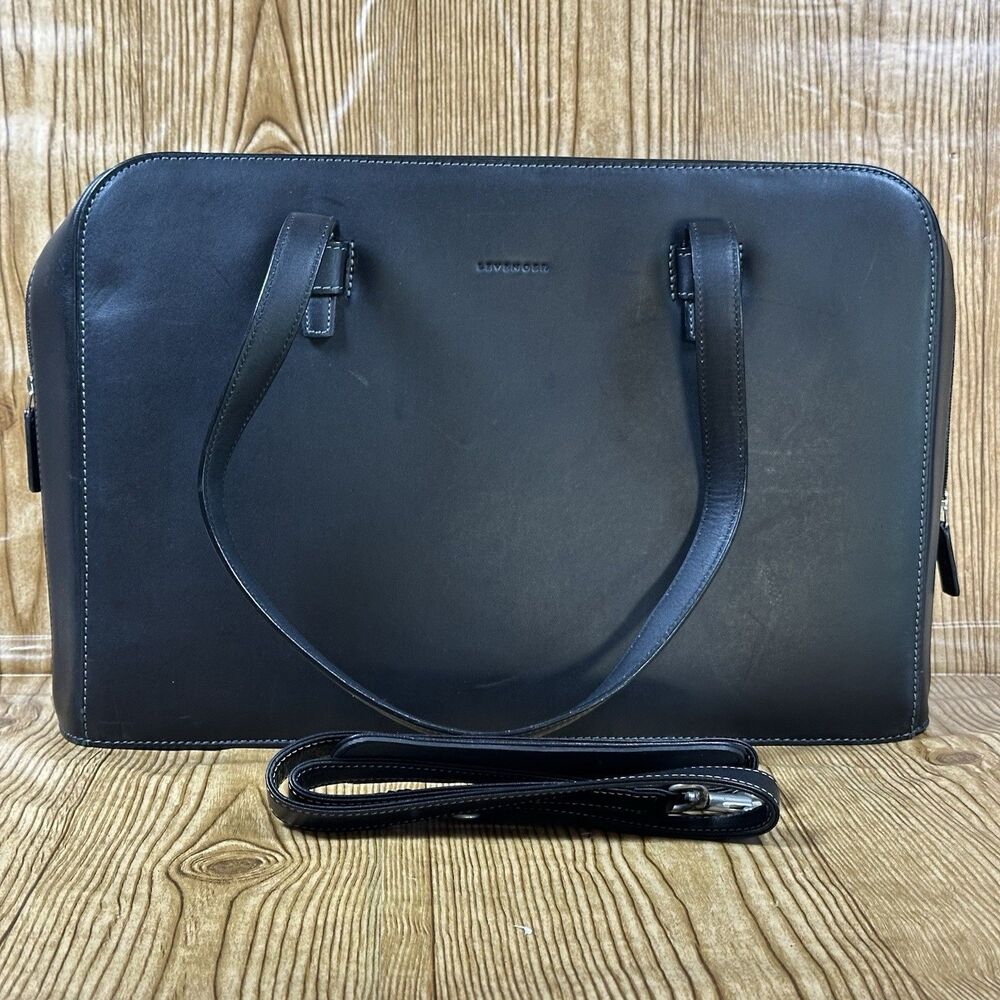 Lavender Briefcase Shoulder Work Hobo Satchel Tote Bag Black Leather